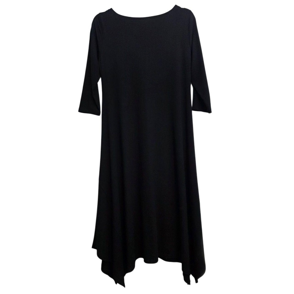 Eileen Fisher Dress‎ Womens Size XS Black Boat Neck Asymmetrical Midi 3/4 Sleeve - Picture 2 of 7